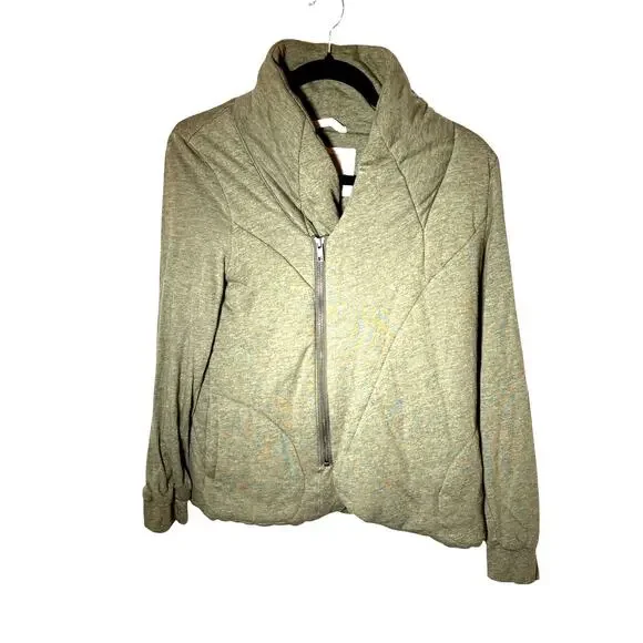 Saturday Sunday Anthropologie Quilted Jacket Green XS Waterfall Collar Full Zip - Picture 1 of 9